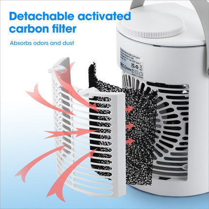 White usb-powered cf-008 summer home mini air purifier with detachable activated carbon filter and pull-out condensate collection