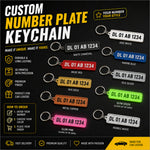 Custom number plate keychains in jade white matte charcoal marine blue and more personalized for car enthusiasts
