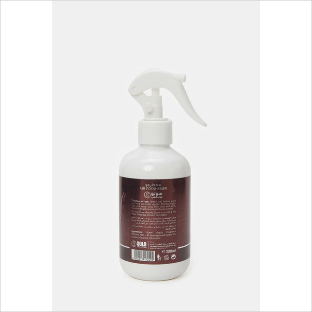 Close-up view of Solo Collection Daniyal Air Freshener Spray 300Ml, highlighting the elegant packaging of this air freshener spray.