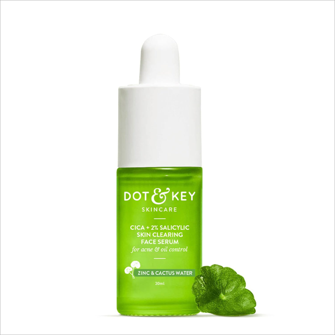 Dot & Key 2% Salicylic Acid + Cica Anti Acne Serum with Zinc, showcasing the product packaging. Ideal salicylic acid serum for acne and dark spots, perfect for oily and sensitive skin.