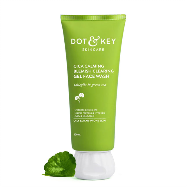 Dot & Key CICA Face Wash for Acne Prone Skin, 2% Salicylic Acid with Green Tea - Effective acne face wash for oily and sensitive skin.