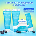 Detailed view of Dot & Key Blueberry Hydrate Barrier Repair Sunscreen SPF 50+, emphasizing its non-greasy finish and suitability for sensitive skin.