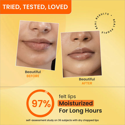Dot & Key Mango Passion Lip Balm, illustrating the blend of Vitamin C+E, designed as a soothing mango flavor lip balm for healthy lips.