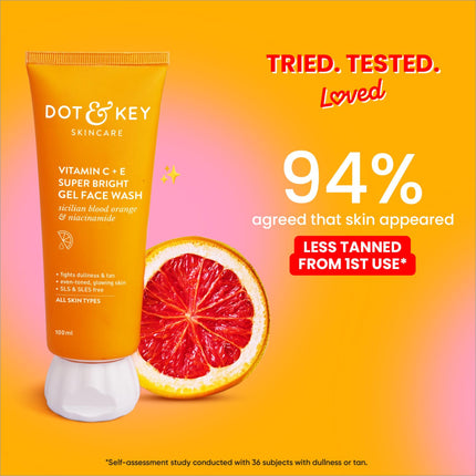 Usage instructions for DOT & KEY Vitamin C + E Super Bright Gel Face Wash: apply to wet face, massage gently, rinse, and follow with skincare routine.