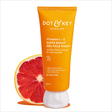 DOT & KEY Vitamin C + E Super Bright Gel Face Wash for Glowing And Brightening Skin, suitable for all skin types, promoting a radiant complexion.