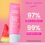 Close-up of DOT & KEY Watermelon Cooling Sunscreen SPF 50+ PA++++, highlighting its cooling texture and hyaluronic acid formulation for effective hydration and sun protection.