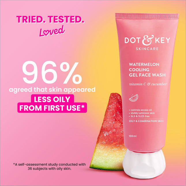 Dot & Key Watermelon Cooling Gel Face Wash - Refreshing watermelon face wash with cucumber for oily skin.