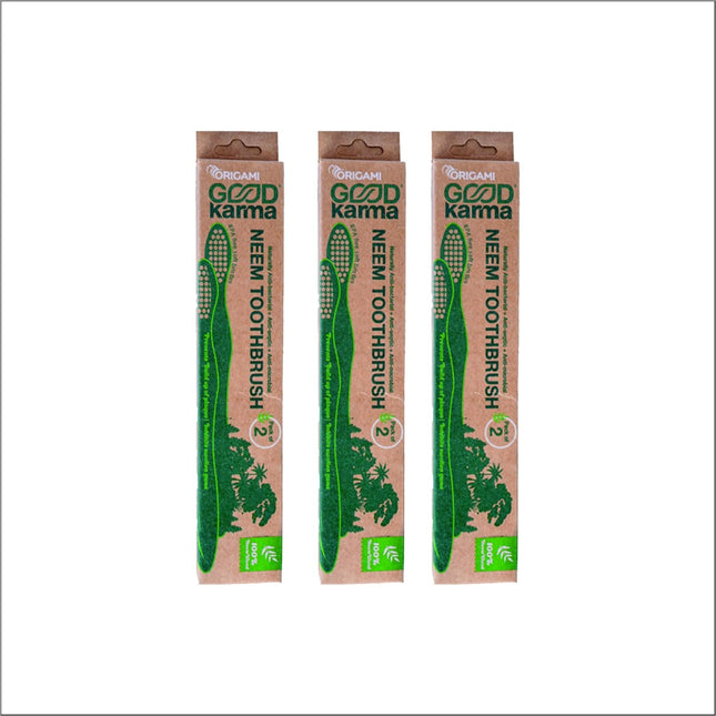 Origami Good Karma Neem Tooth Brush, Soft Bristles - Eco-Friendly Toothbrush with Biodegradable Handle - Pack of 3