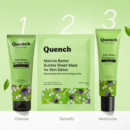 Quench Korean Bubble Sheet Mask with Matcha Green Tea image 4 displaying the application process on the face.
