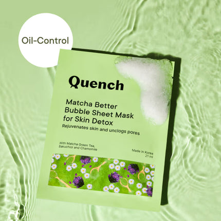 Quench Korean Bubble Sheet Mask with Matcha Green Tea image 2 featuring the mask applied on a model.