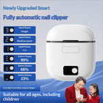 White electric nail trimmer with sleek design and digital display charging case for adults and children