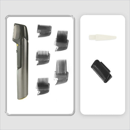Gray and black electric shaver multifunctional grooming kit with interchangeable combs for hair beard and body trimming