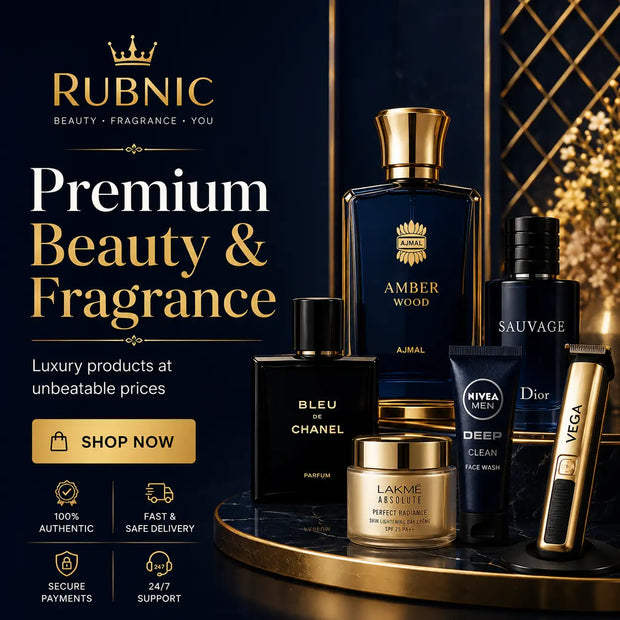 Elegant navy blue and gold-toned perfume bottle with a sleek, rectangular design featuring the ’amber wood’ label from ajmal.