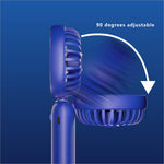 Blue 90-degree adjustable handheld fan with sleek plastic design featuring 100 wind speeds f188 portable usb rechargeable