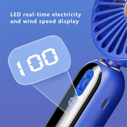 Blue f188 portable usb handheld fan with led display showing real-time electricity and wind speeds for summer use