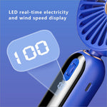 Blue f188 portable usb handheld fan with led display showing real-time electricity and wind speeds for summer use