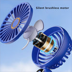 F188 portable usb rechargeable blue handheld fan with silent brushless motor metallic gold accents and 100 wind speeds