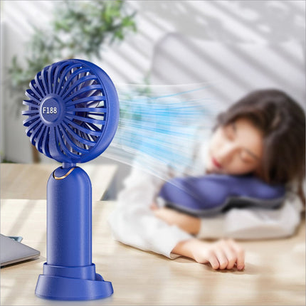 Blue f188 portable usb rechargeable desk fan with circular blades and 100 wind speeds for handheld cooling