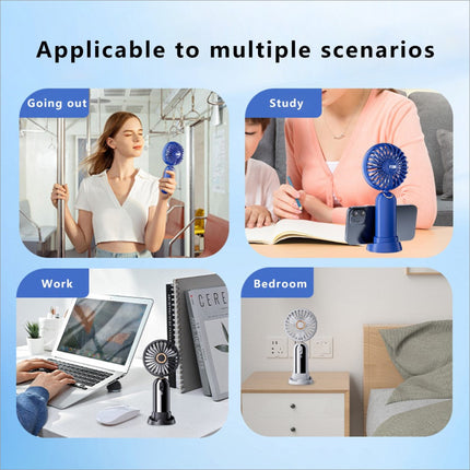 Blue f188 portable usb rechargeable handheld fan with circular blade and stand base offers 100 wind speeds for summer cooling