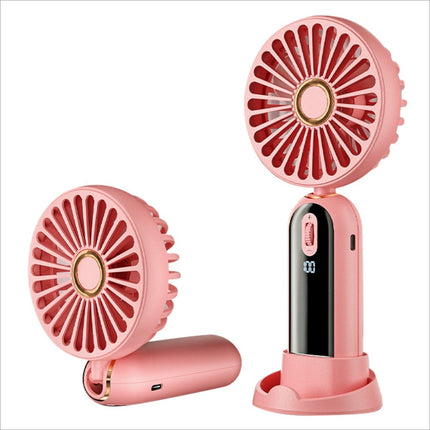 Pink f188 portable usb rechargeable cooling fan with circular design and gold-accented center offers 100 wind speeds