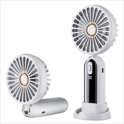 White and gold f188 portable usb rechargeable personal fan with adjustable stand and 100 wind speeds for summer use