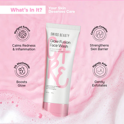 User applying Care Glow Fusion Face Wash for a refreshed complexion and a natural glow face wash experience.