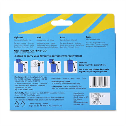 Fastrack discovery perfume travel-sized blue and yellow spray with keychain attachment ideal for gifts and travel