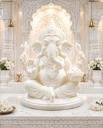Lord Ganesh 3D printed white marble Ganpati murti premium luxury finish - Rubnic Craft