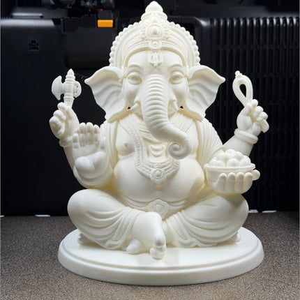 Handcrafted 3D printed Ganpati idol white finish detailed sculpting - Rubnic Craft