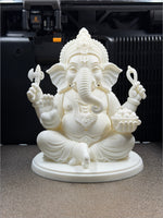 Handcrafted 3D printed Ganpati idol white finish detailed sculpting - Rubnic Craft