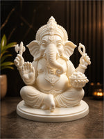 Ganpati Bappa 3D printed white marble idol Vighnaharta Ganesh Ji in temple - Rubnic Craft