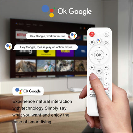 White google tv remote with circular ok button and streaming buttons for h96max h313 android tv box 4k ultra hd device