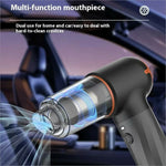 Black and orange handheld mini car vacuum cleaner with transparent cylindrical mouthpiece for crevice cleaning and powerful suction
