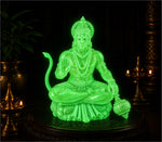 Glowing green hanuman ji idol 3d printed with intricate details and tail seated in meditation for home temple bajrangbali murti