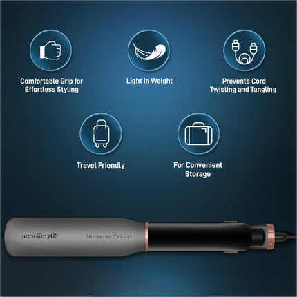 Complete set of Ikonic Me Xtreme Crimp hair crimper for women showcasing the product features and benefits for salon-style results.