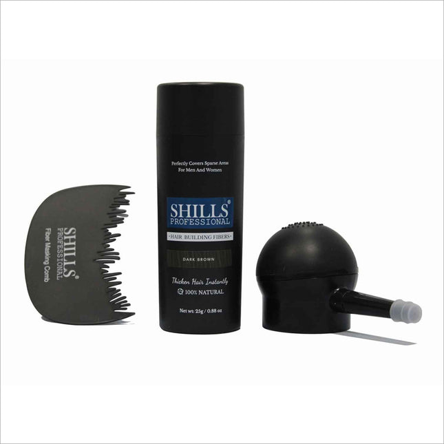 Hair Fiber with Pump in Black/Brown - a revolutionary instant hair coverage solution using natural keratin fibers for natural-looking volume.