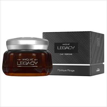 Elegant packaging of Involve Your Senses Legacy long lasting car perfume, ideal for refreshing car fresheners.