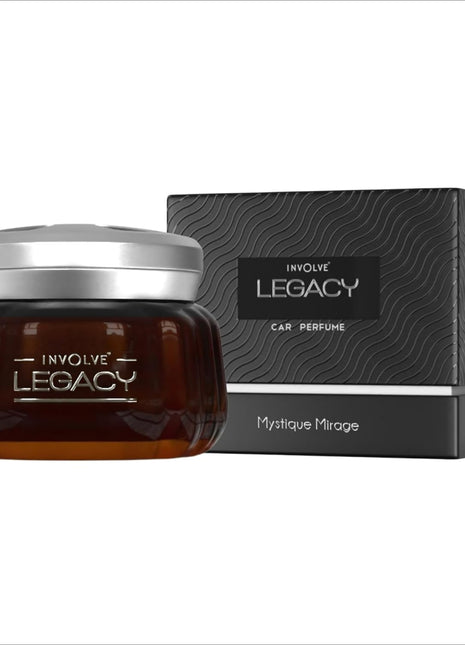 Elegant packaging of Involve Your Senses Legacy long lasting car perfume, ideal for refreshing car fresheners.