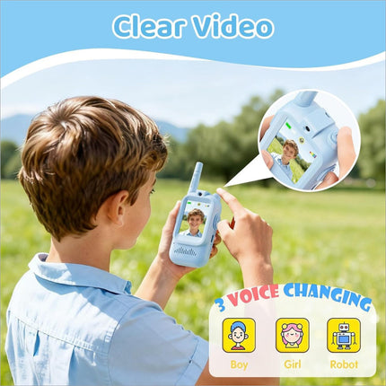 Light blue plastic jk200 interactive video walkie talkie with 2.0 inch screen for children 150-500m range communication