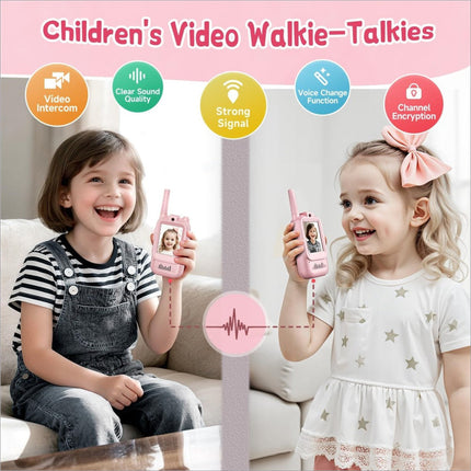 Pink jk200 1 pair 2.0 inch screen interactive video walkie talkies for children with mobil logo and child photo screens