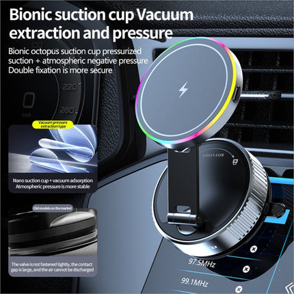 K3 rotating magnetic car phone holder wireless charging stand with sleek metallic finish and rgb light ring