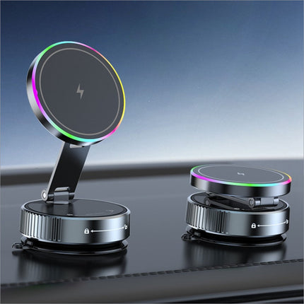 K3 rotating magnetic car phone holder wireless charging pad with sleek black circular design and colorful led ring