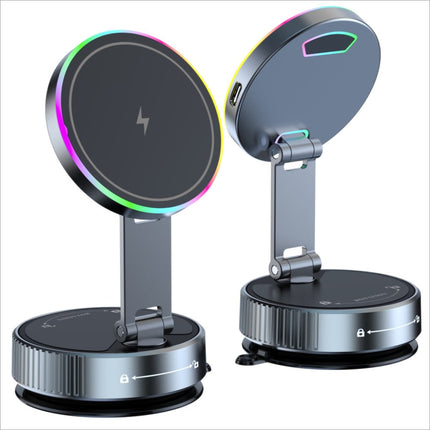 K3 rotating magnetic car phone holder wireless charging stand with circular rgb led ring and adjustable magnetic hinge