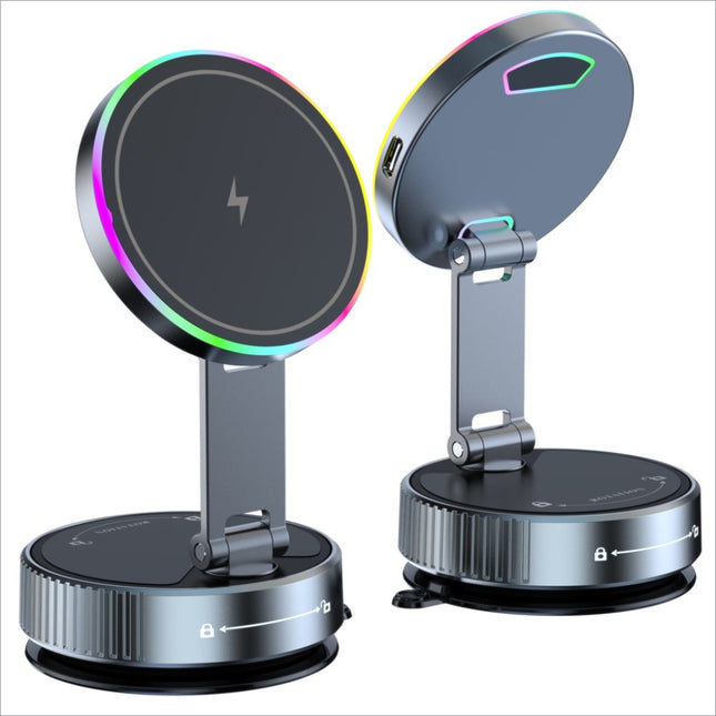 K3 rotating magnetic car phone holder wireless charging stand with circular rgb led ring and adjustable magnetic hinge