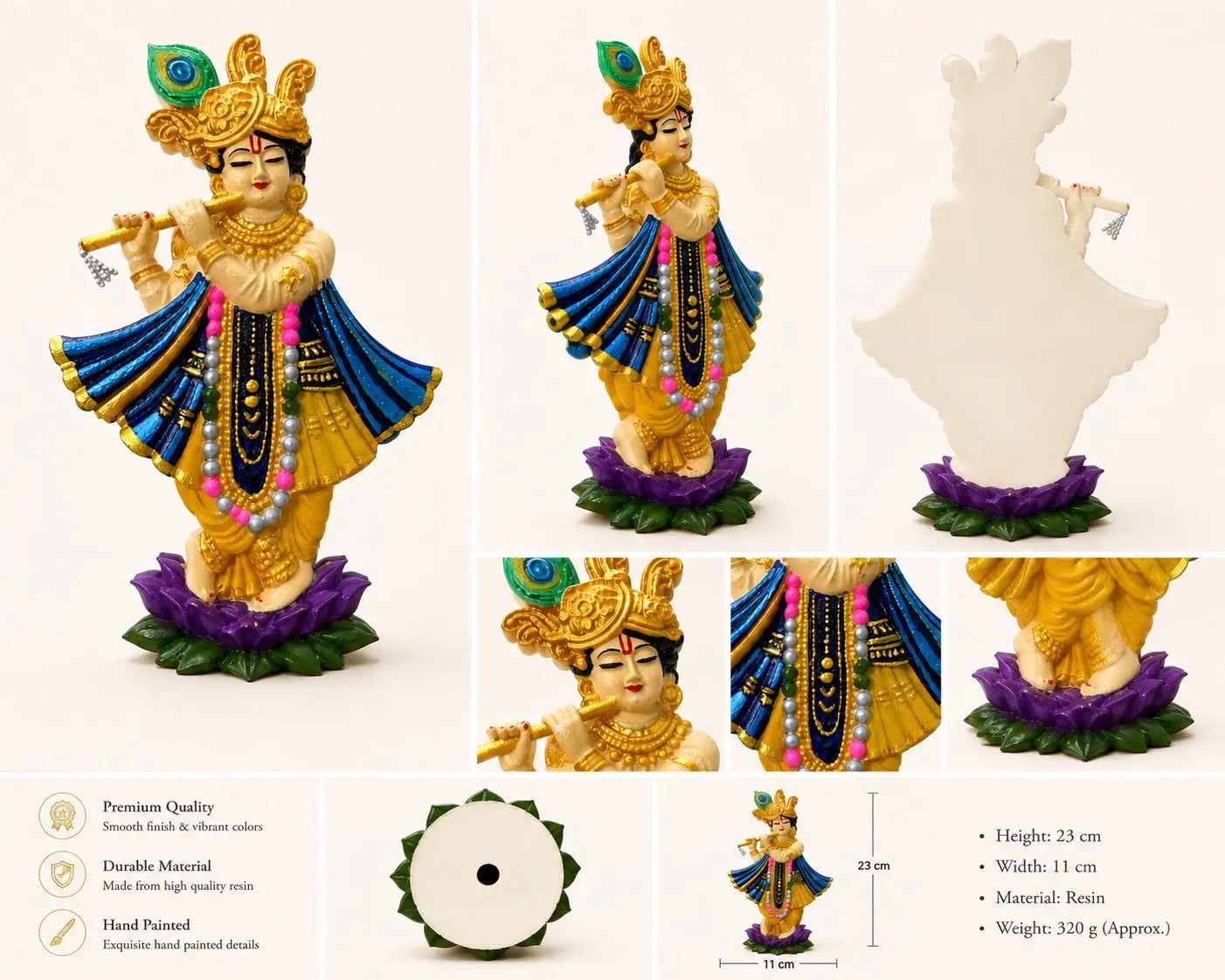 3D Printed Lord Krishna Idol with Flute | 24 cm Hand