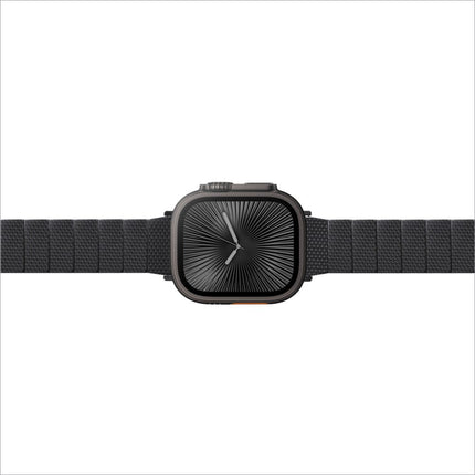 Black lemonda plantfiber strap with mesh band and matching square sunburst dial for apple watch ultra case