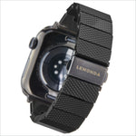 Black carbon fiber-patterned lemonda plantfiber strap metal watch band for apple watch ultra with engraved clasp