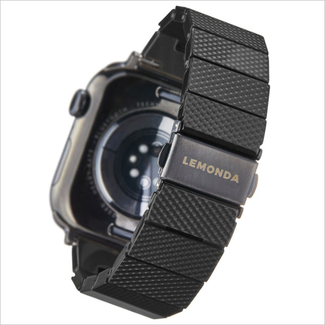 Black carbon fiber-patterned lemonda plantfiber strap metal watch band for apple watch ultra with engraved clasp