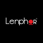Lenphor logo with white lettering and a red circular dot replacing the ’o’ on a black background.