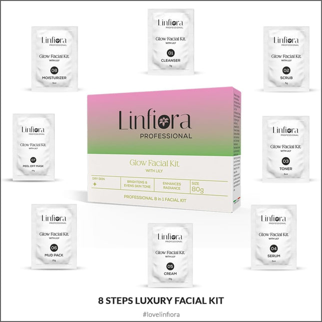 Linfiora Professional Glow Facial Kit For Brightening | 8